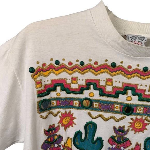 K.W.B.L Los Angeles VTG Puff Paint Glitter Mirror T-shirt Sz One Size - Picture 4 of 4